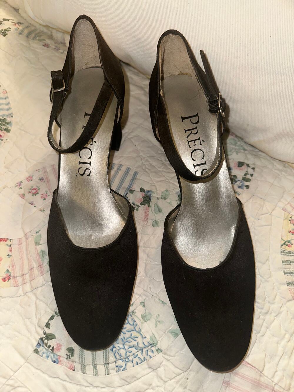 VINTAGE UNWORN BLACK SATIN MARY JANE PUMPS SHOES 8
